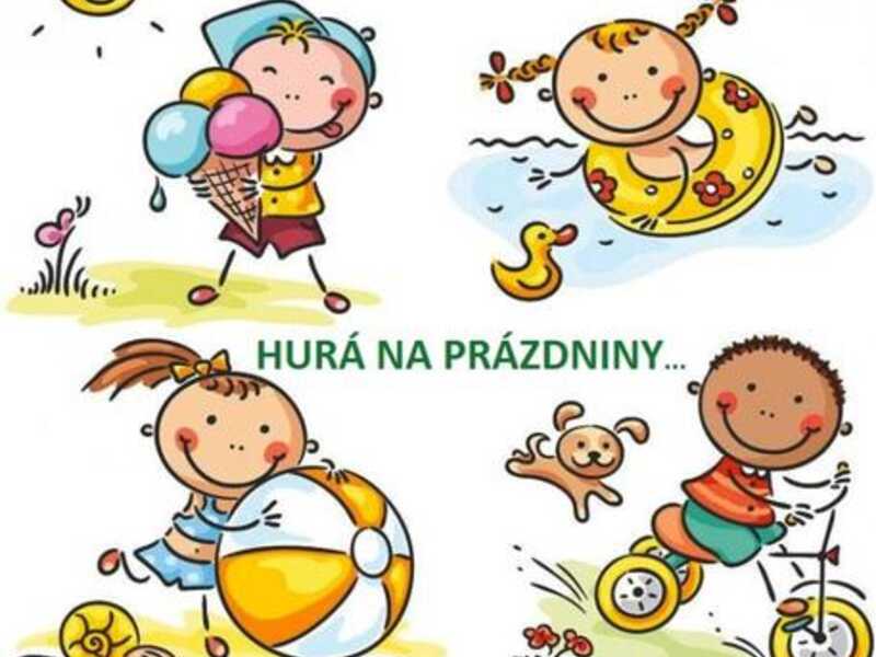 nápis hurá prázdniny a čtyři prázdninové aktivity