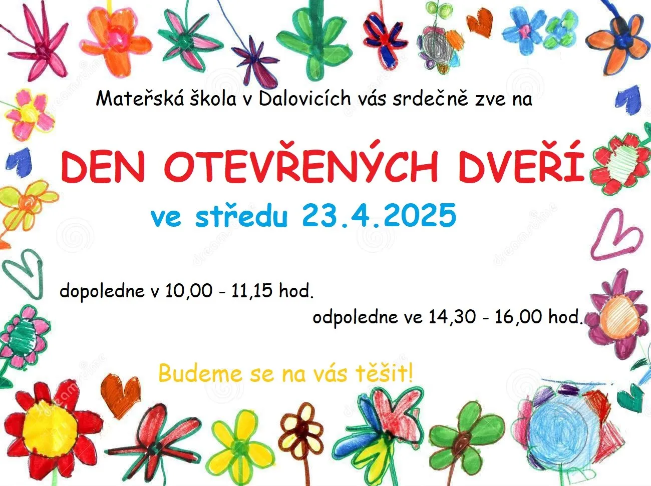 květinový rámeček s pozvánkou na Den otevřených dveří